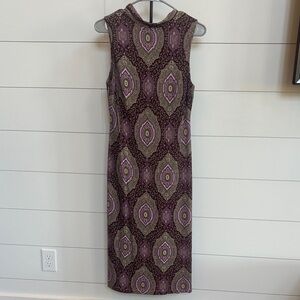 Harold's Purple and Green Patterned Midi Dress